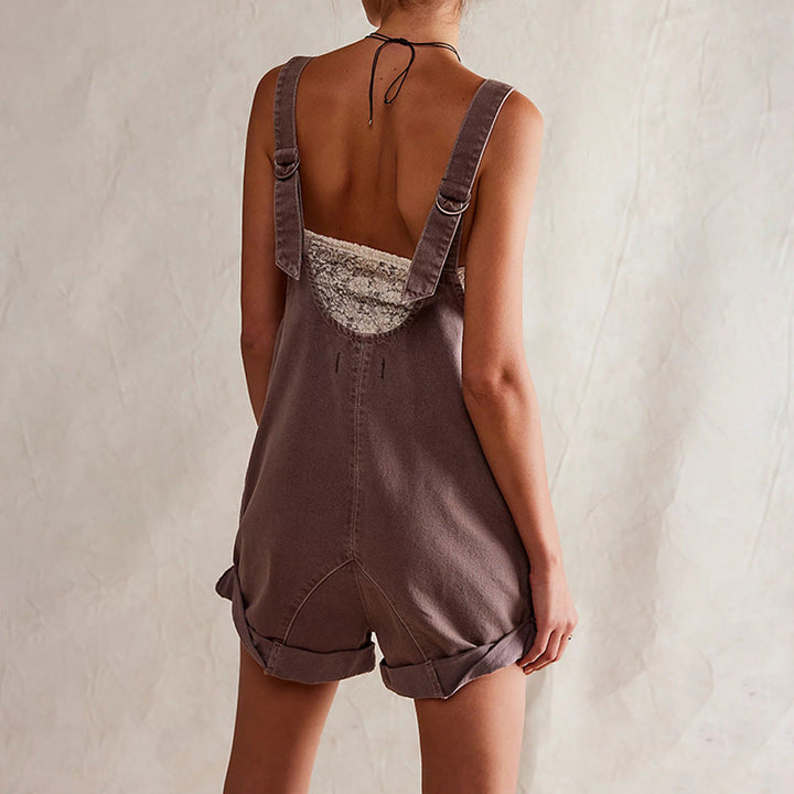 Denim Dungaree Shorts Romper in Sky Blue — VerolynBoutique