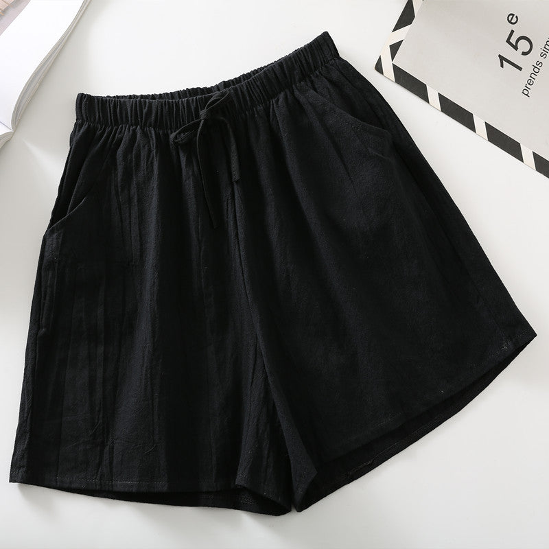 Relaxed Drawstring Cotton Shorts in Black — VerolynBoutique