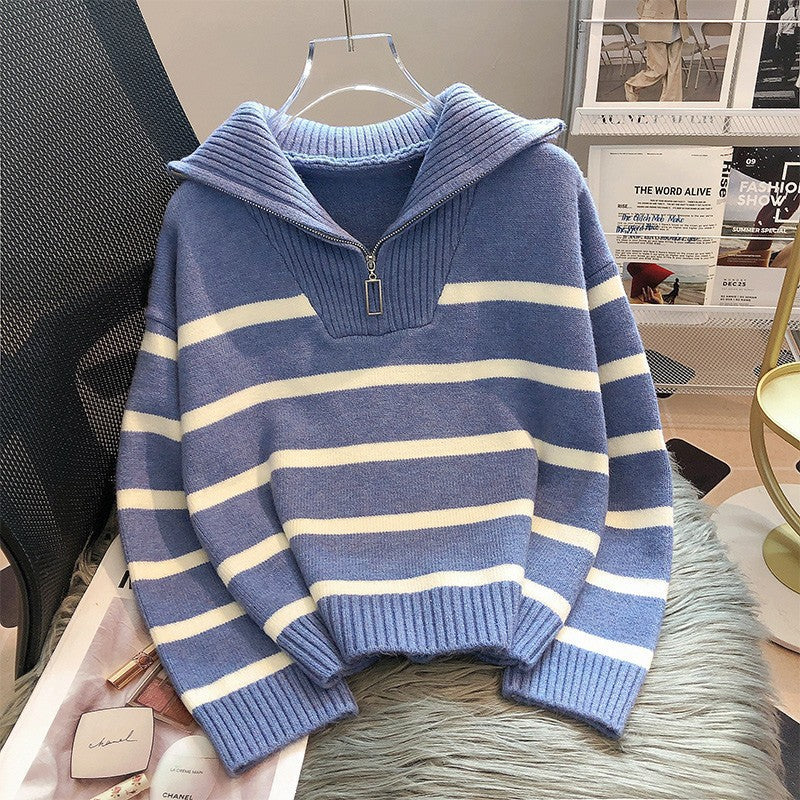 Verolyn - Collared Stripe Long Sleeve Top