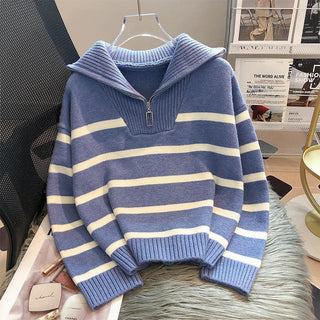 Verolyn - Collared Stripe Long Sleeve Top