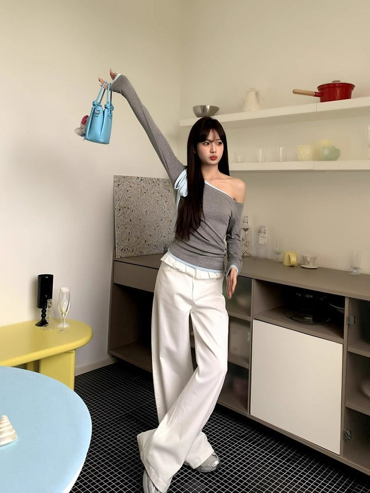 Layered Waist Wide Leg Jeans in White — VerolynBoutique