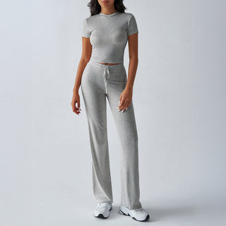 Crop Tee Drawstring Jogger Set in Grey — VerolynBoutique