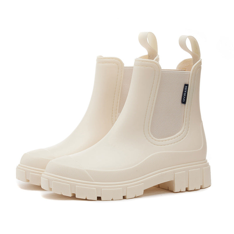 Chunky Sole Chelsea Rain Boots in Beige — VerolynBoutique