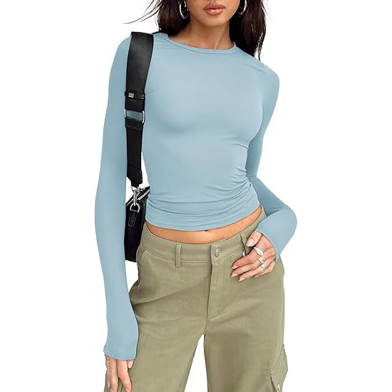 Fitted Crew Neck Top in Sky Blue — VerolynBoutique