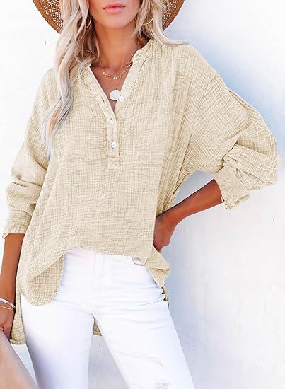 Textured V-Neck Button Blouse in Apricot — VerolynBoutique