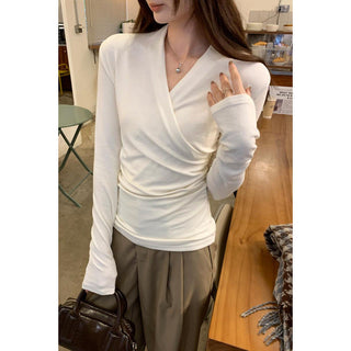 Ruched Surplice Long Sleeve Top in Ivory — VerolynBoutique