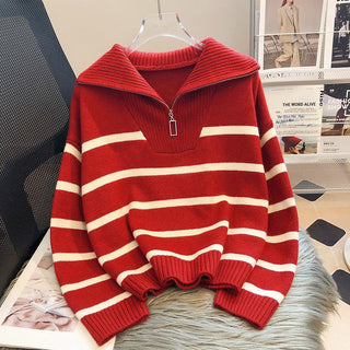 Verolyn - Collared Stripe Long Sleeve Top