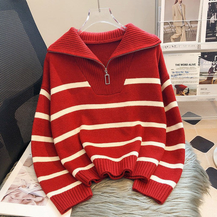 Verolyn - Collared Stripe Long Sleeve Top