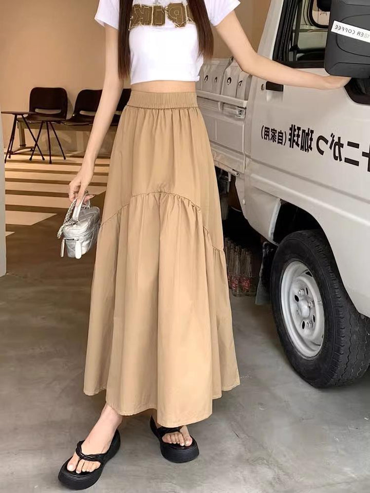 Tiered Pull-On Maxi Skirt in Khaki — VerolynBoutique