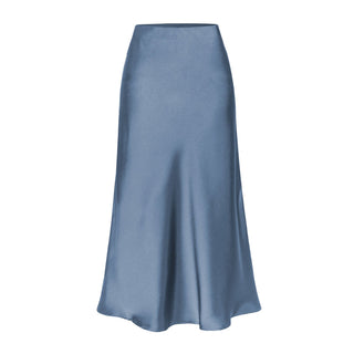 Side Slit Satin Midi Skirt in Blue — VerolynBoutique
