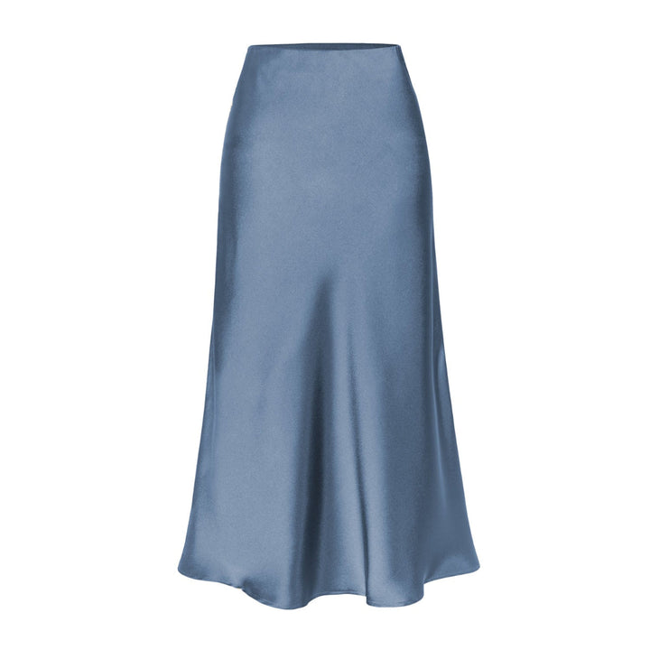Side Slit Satin Midi Skirt in Blue — VerolynBoutique