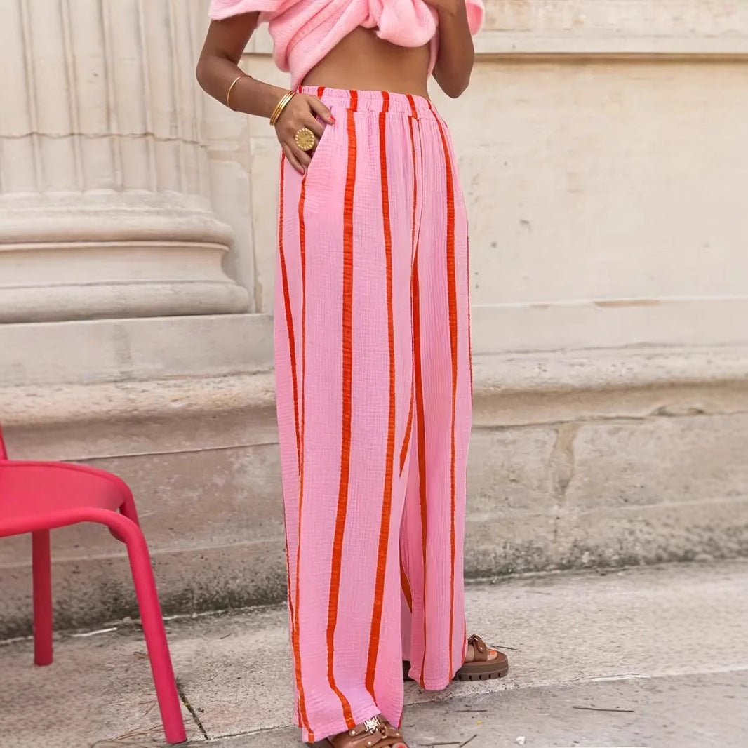 Bold Stripe Wide Leg Trousers in Pink — VerolynBoutique