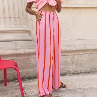 Bold Stripe Wide Leg Trousers in Pink — VerolynBoutique