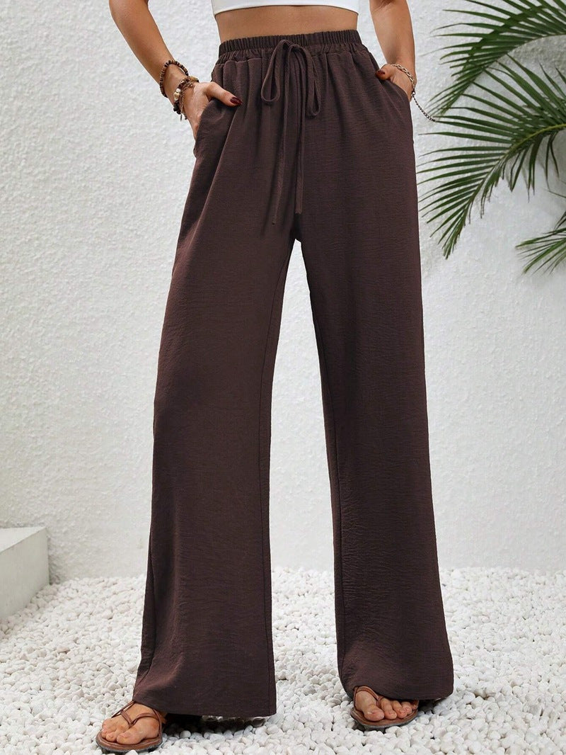 Flowy Drawstring Wide Leg Trousers in Coffee Brown — VerolynBoutique