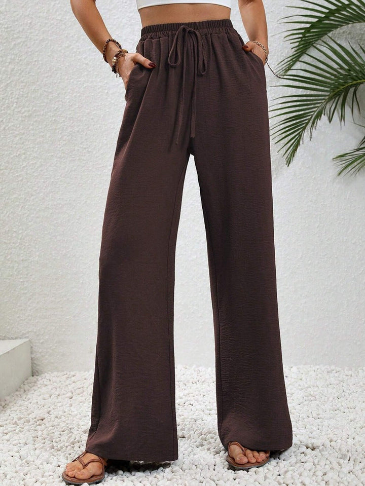 Flowy Drawstring Wide Leg Trousers in Coffee Brown — VerolynBoutique