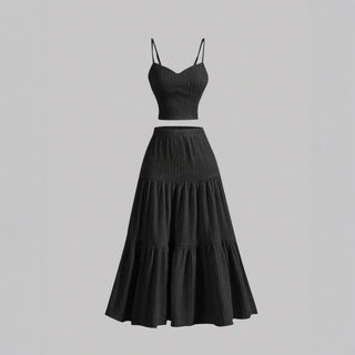 Crop Top Tiered Skirt Set in Black — VerolynBoutique