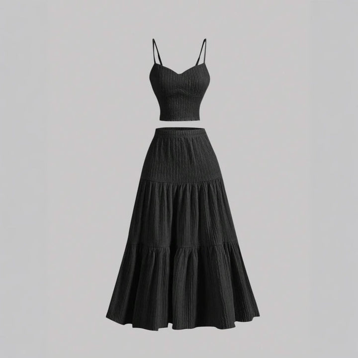 Crop Top Tiered Skirt Set in Black — VerolynBoutique