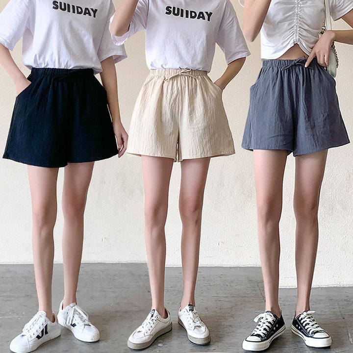 Relaxed Drawstring Cotton Shorts in Khaki — VerolynBoutique