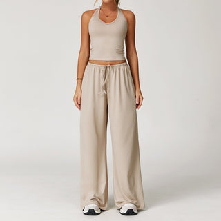 Crop Tank Wide-Leg Trouser Set in Khaki — VerolynBoutique