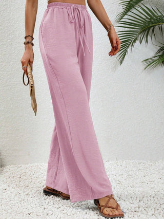 Flowy Drawstring Wide Leg Trousers in Pink — VerolynBoutique