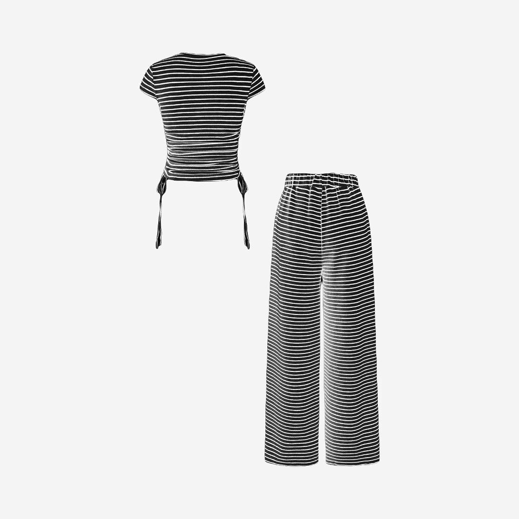 Striped Tee Wide-Leg Trouser Set in Black — VerolynBoutique