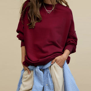 Relaxed Crew Neck Sweatshirt in Burgundy — VerolynBoutique
