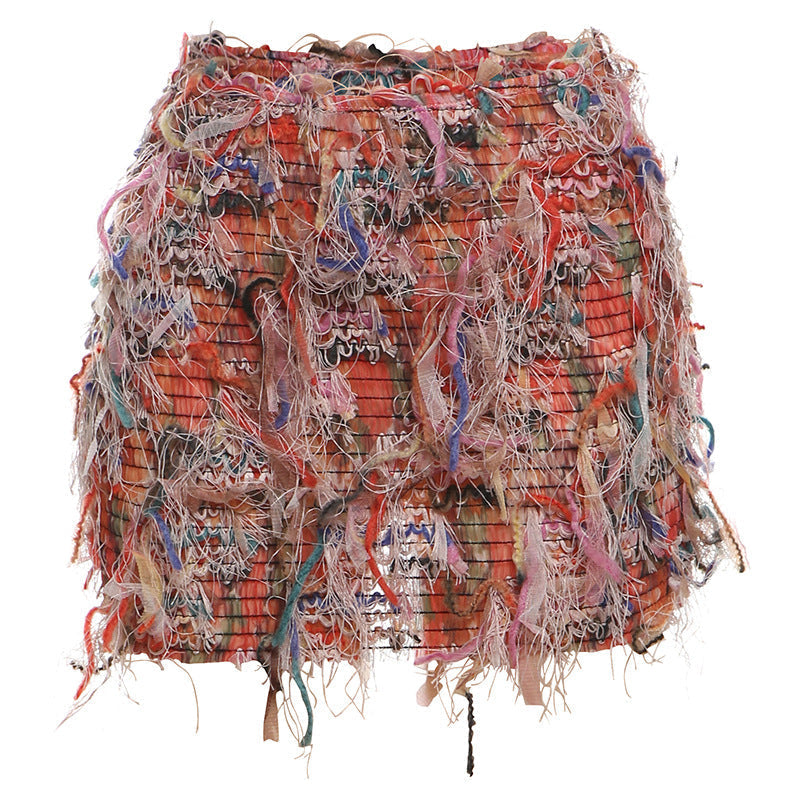 Fringe High-Waist Mini Skirt in Pink — VerolynBoutique