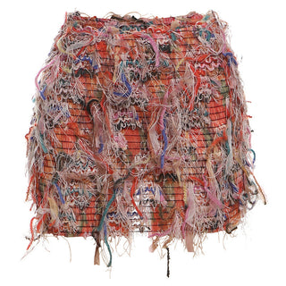 Fringe High-Waist Mini Skirt in Pink — VerolynBoutique