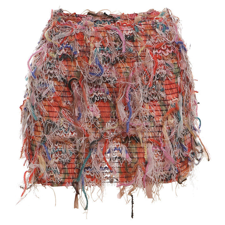 Fringe High-Waist Mini Skirt in Pink — VerolynBoutique