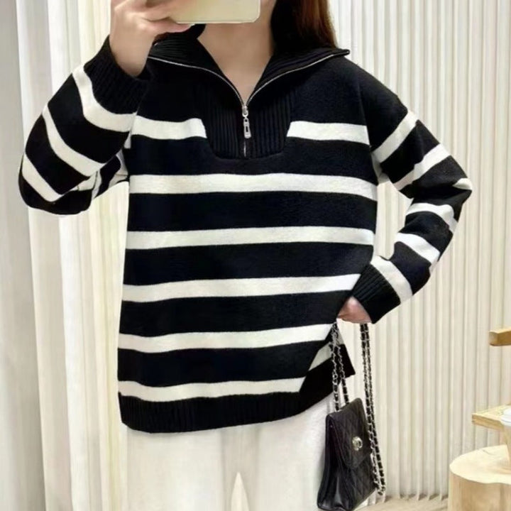 Verolyn - Collared Stripe Long Sleeve Top