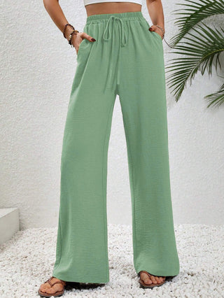 Flowy Drawstring Wide Leg Trousers in Mint — VerolynBoutique