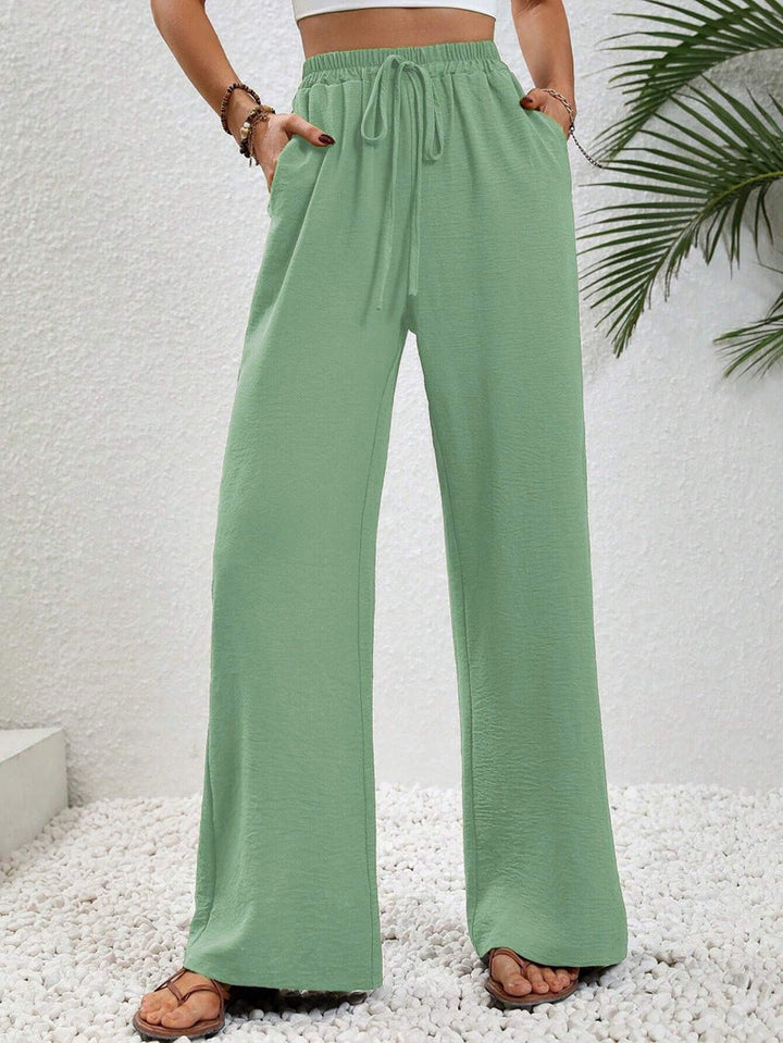 Flowy Drawstring Wide Leg Trousers in Mint — VerolynBoutique
