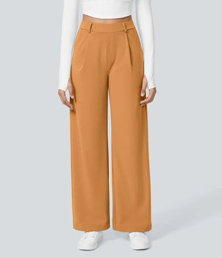 Pleated High Waist Straight Trousers in Orange — VerolynBoutique
