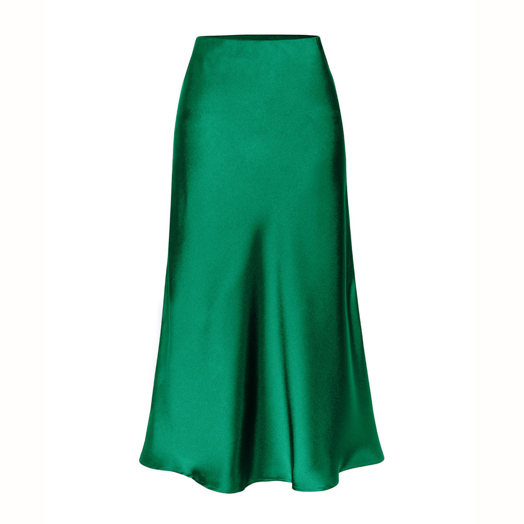 Side Slit Satin Midi Skirt in Dark Green — VerolynBoutique