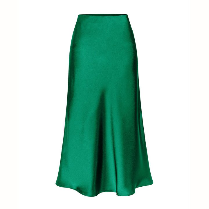 Side Slit Satin Midi Skirt in Dark Green — VerolynBoutique