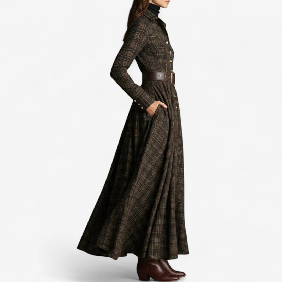 Belted Plaid Maxi Shirt Dress in Brown Plaid — VerolynBoutique