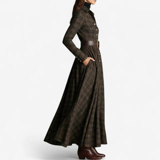 Belted Plaid Maxi Shirt Dress in Brown Plaid — VerolynBoutique