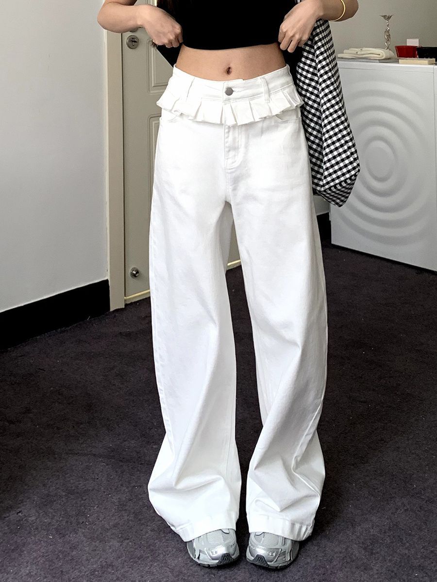 Layered Waist Wide Leg Jeans in White — VerolynBoutique