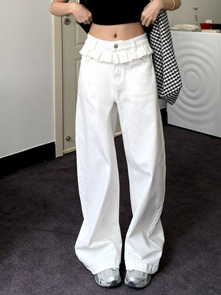 Layered Waist Wide Leg Jeans in White — VerolynBoutique