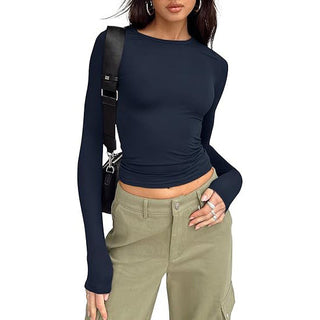 Fitted Crew Neck Top in Navy — VerolynBoutique