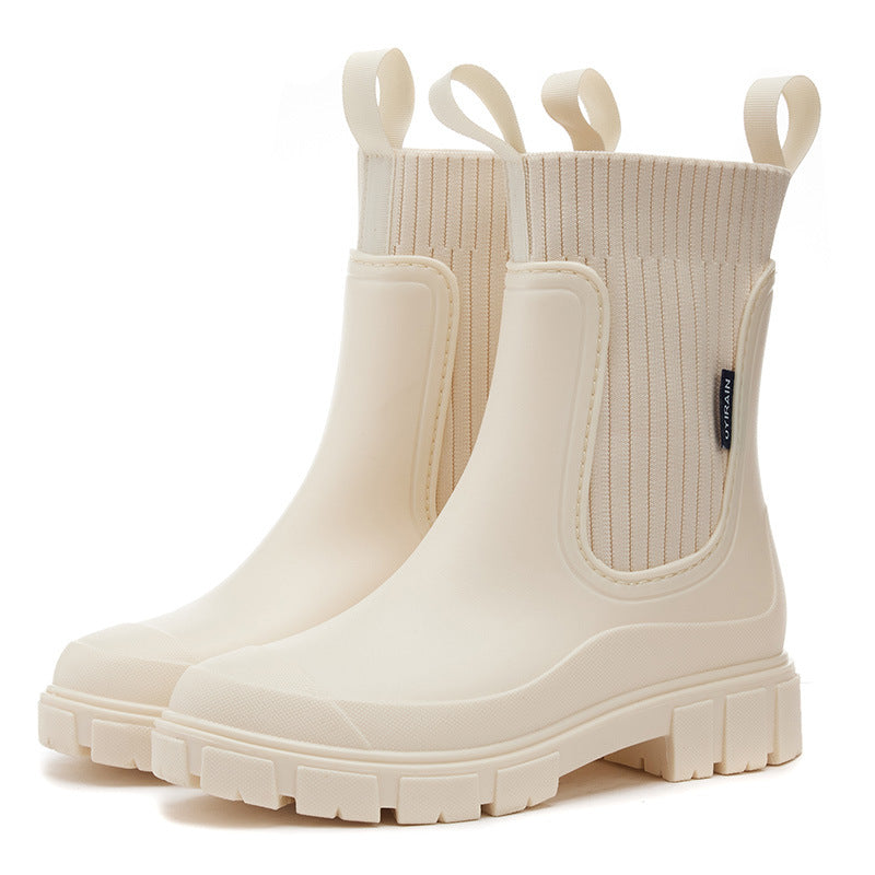 Sock Collar Chelsea Rain Boots in White — VerolynBoutique