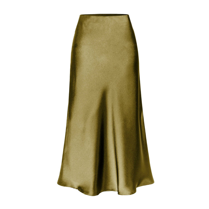 Side Slit Satin Midi Skirt in Olive Green — VerolynBoutique