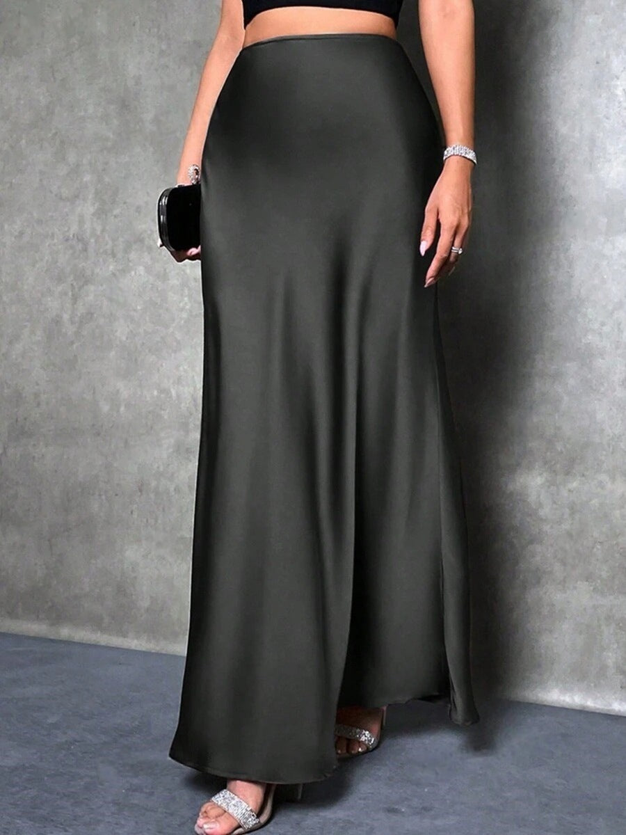 Satin High-Waist Maxi Skirt in Black — VerolynBoutique