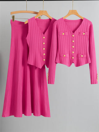 Verolyn - Buttoned Vest and Skirt Set