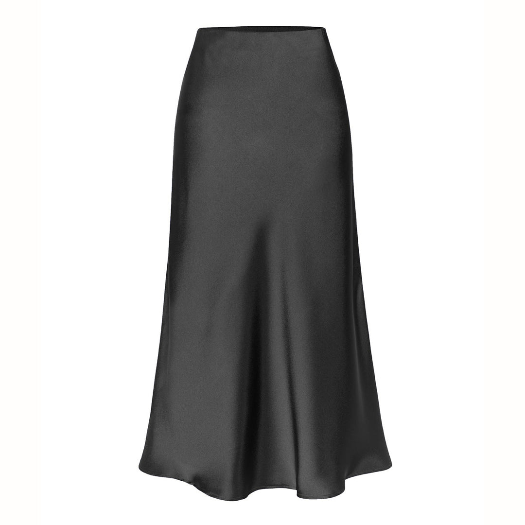 Side Slit Satin Midi Skirt in Black — VerolynBoutique