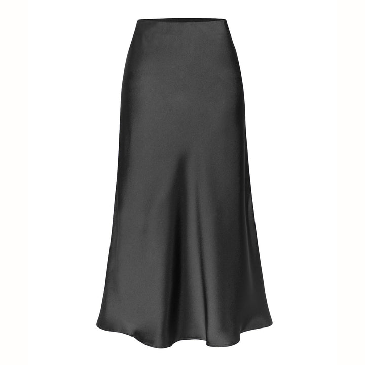 Side Slit Satin Midi Skirt in Black — VerolynBoutique