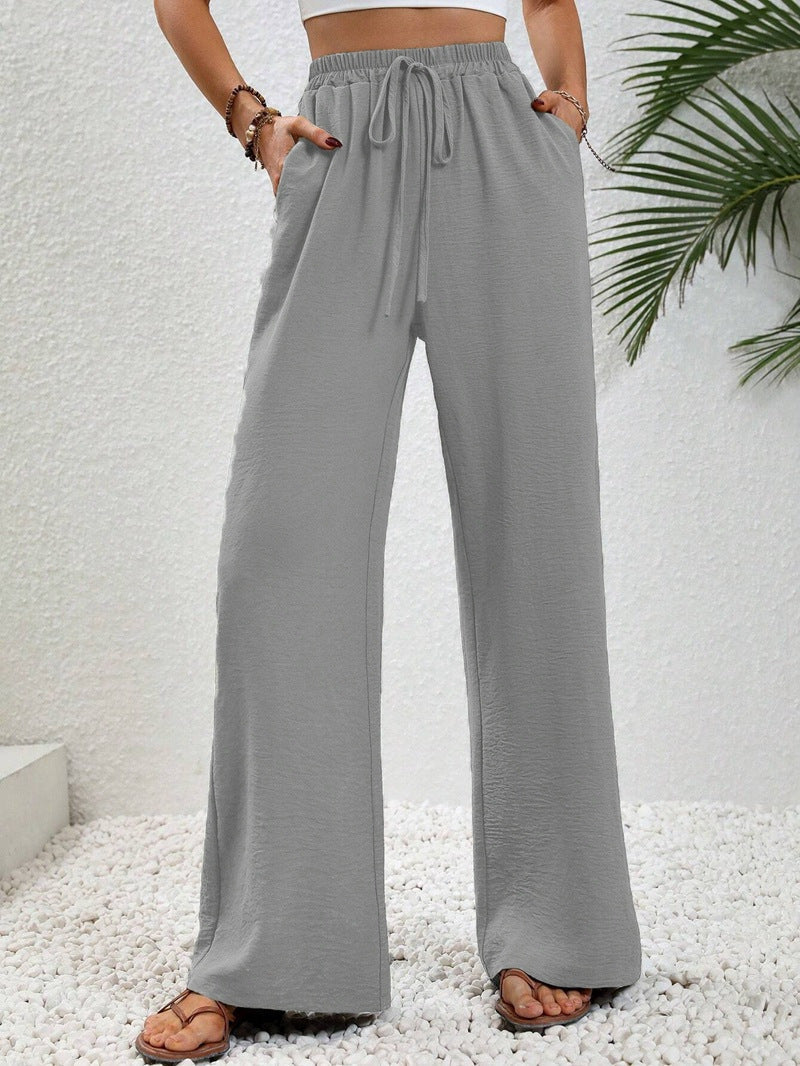 Flowy Drawstring Wide Leg Trousers in Grey — VerolynBoutique