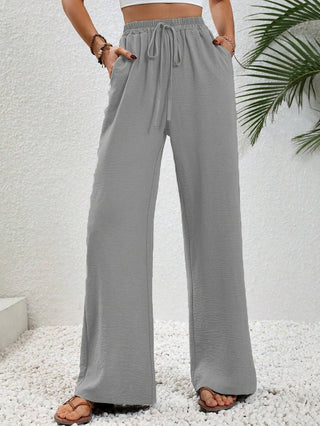 Flowy Drawstring Wide Leg Trousers in Grey — VerolynBoutique