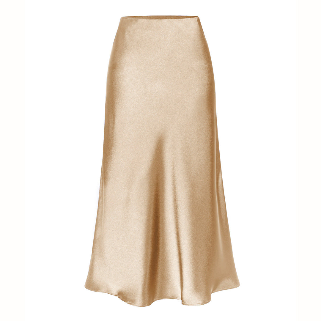 Side Slit Satin Midi Skirt in Khaki — VerolynBoutique