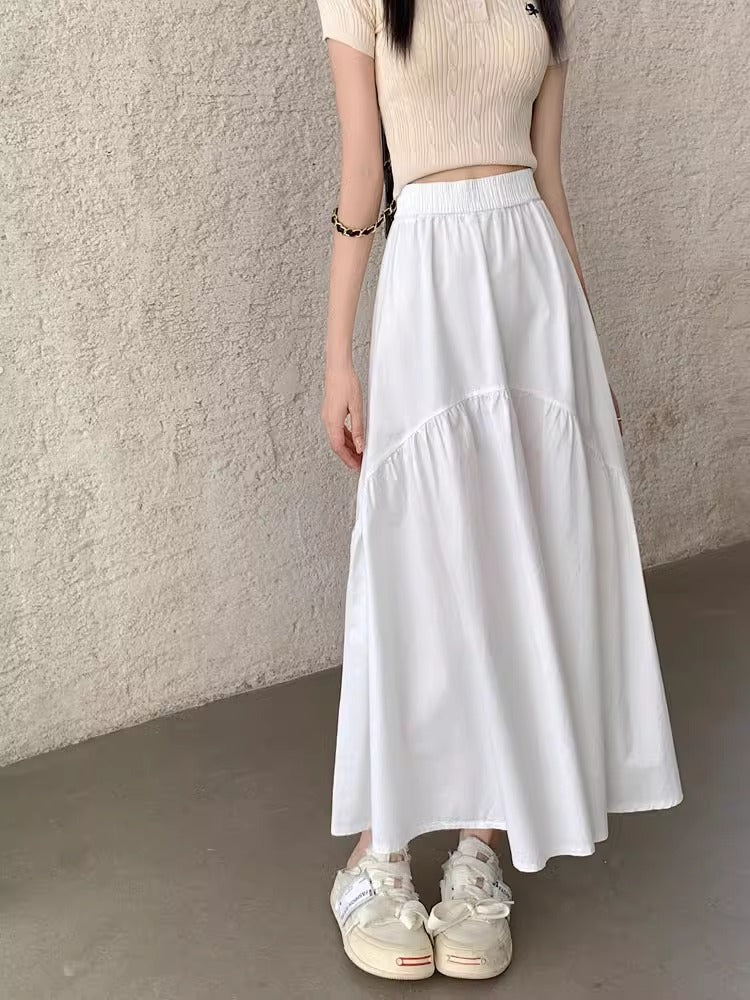 Tiered Pull-On Maxi Skirt in White — VerolynBoutique